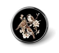 Sparrows Spring Flowers Round Brooch Pin Button Lapel Tie Badge Hat Clothes Accessories for Men Women