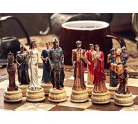 Sparta & Troy Wars Handmade Chess Set - Legendary Greek and Trojan Figures, King 11 cm, Multiple Board Options (Velvet Box, Walnut Board with Nacre Inlay Set)