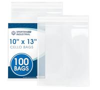 Spartan Industrial - 10" X 13" (100 Count) Crystal Clear Resealable Cello Poly Bags for Packaging, Clothing & T Shirts - Self Seal & Reinforced