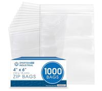 Spartan Industrial - 10 x 15 cm (4 x 6 in) 1000 Count 51 µm (2 Mil) Clear Reclosable Zip Plastic Poly Bags With Resealable Lock Grip Seal