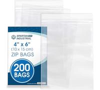 Spartan Industrial - 10 x 15 cm (4 x 6 in) 200 Count 51 µm (2 Mil) Clear Reclosable Zip Plastic Poly Bags With Resealable Lock Grip Seal