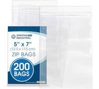 Spartan Industrial - 12.5 x 17.5 cm (5 x 7 in) 200 Count 51 µm (2 Mil) Clear Reclosable Zip Plastic Poly Bags With Resealable Lock Grip Seal