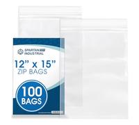Spartan Industrial - 12” X 15” (100 Count) 2 Mil Clear Reclosable Zip Plastic Poly Bags with Resealable Lock Seal Zipper