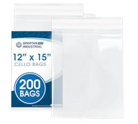 Spartan Industrial - 12" X 15" (200 Count) Crystal Clear Resealable Cello Poly Bags for Packaging, Clothing & T Shirts - Self Seal & Reinforced