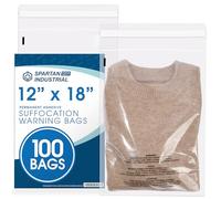 Spartan Industrial - 12” X 18” (100 Count) Self Seal Clear Poly Bags with Suffocation Warning for Packaging, Clothes & FBA - Permanent Adhesive