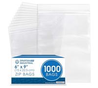 Spartan Industrial - 15 x 22.5 cm (6 x 9 in) 1000 Count Quart Clear Reclosable Zip Plastic Poly Bags With Resealable Lock Grip Seal - 51 µm (2 Mil)