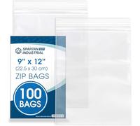 Spartan Industrial - 22.5 x 30 cm (9 x 12 in) 100 Count 51 µm (2 Mil) Clear Reclosable Zip Plastic Poly Bags With Resealable Lock Grip Seal
