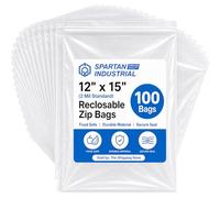 Spartan Industrial - 30 x 38 cm (12 x 15 in) 100 Count 51 µm (2 Mil) Clear Reclosable Zip Plastic Poly Bags With Resealable Lock Grip Seal