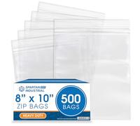 Spartan Industrial - 8” X 10” (500 Count) Thick 4 Mil Clear Reclosable Zip Plastic Poly Bags with Resealable Lock Seal Zipper - Heavy Duty and Durable