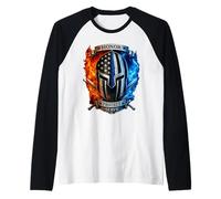Spartan Mask American Flag Wit Thin Blue Line Raglan Baseball Tee