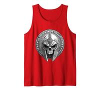 Spartan Skull Helmet | Warrior Gladiator Stoic Symbol Tank Top, Men, Red, X-Large