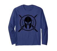 Spartan Warrior Helmet Crossed Swords Military Gym Icon Long Sleeve T-Shirt