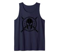 Spartan Warrior Helmet Crossed Swords Military Gym Icon Tank Top