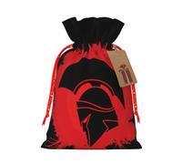 Spartan Warrior Helmet Print Holiday Burlap Gift Bag With Drawstring, Small Party Favor Pouches For Christmas Gifting-S Size