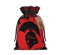Spartan Warrior Helmet Printed Christmas Drawstring Linen Gift Bags â€“ Reusable Burlap Fabric Bags With Tags For Christmas Gifts, Party Favors, Wedding Decor & Holiday Packaging 2 Sizes