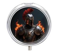 Spartan Warrior Pill Box 3 Compartment Round Metal Pill Organizer Portable Mini Travel Medicine Case with Mirror Cute Medicine Container Holder for Pocket Purse
