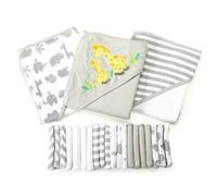 Spasilk Bath Hooded Towels & Washcloths Set for Babies, 23-Piece Gift Set, Grey, (Gift GBA23 0501)