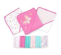 Spasilk Bath Hooded Towels & Washcloths Set for Babies, 23-Piece Gift Set, Pink Butterfly, (Gift GBA23 07)