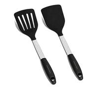 Spatula Set Heat Resistant Silicone and Stainless Steel - Best Turner Spatulas Rubber Grip - Flexible Kitchen Spatulas for Cooking and Non Stick Cookware - Pancake Turners, Egg Flippers - 2-Piece Set