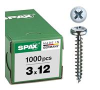 SPAX 0231010300125 Universal Screw, 3.0 x 12 mm, Phillips Z1, Half Round Head, Fully Threaded 4CUT, WIROX A3J, Pack of 1000
