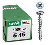 SPAX 0231010500155 Universal Screw, 5.0 x 15 mm, Phillips Z2, Half Round Head, Fully Threaded 4CUT, WIROX A3J, Pack of 1000