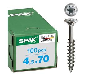 Spax 1.4567-25170004503521 Facade Screw, Raised Countersunk Head T-STAR Plus, CUT, Partial Thread, Stainless Steel A2, 25170004507021