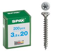 SPAX 1197000350203 4CUT, universal screw, A2 stainless steel, 3.5 x 20 mm, 200 pieces, T-STAR plus, countersunk head, full thread, stainless steel
