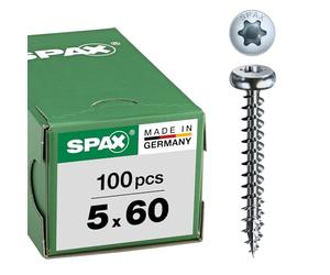 SPAX 19 3101 Universalschraube, 5,0 x 60 mm, 100 Pieces, T-STAR plus, half round head, full thread, 4CUT, WIROX A3J