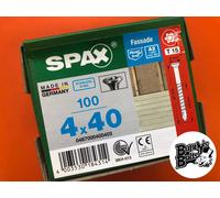 SPAX T-Star Plus 0467000400403 Facade Screws Stainless Steel A2 4.0 x 40 mm Pack of 100 Very Small Countersunk Head Partially Threaded Cut Tip