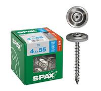 SPAX 4587000450556 T-Star Plus T20 4Cut A2 Rust-Proof Stainless Steel Plumbing Screw, Pack of 70, Fully Threaded, Raised Countersunk Head, 4.5 x 55 mm