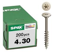 SPAX 681030400303 Flat Back Panel Head for Body, Partial Thread, Rear Panel Head, T-Star Plus, 4CUT, Nickel Plated Body Screw, Grey-Silver, 4 mm x 30 mm