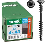 SPAX Facade Screw, 4.5 x 43 mm, Pack of 200, Stainless Steel A2 Blax, Fixing Thread, T-Star Plus T20, Raised Countersunk Head, 4CUT - 25470404504322