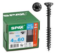 SPAX Facade Screw, 4.5 x 60 mm, Pack of 100, Stainless Steel A2 Blax, Fixing Thread, T-Star Plus T20, Raised Countersunk Head, 4CUT - 25470404506022