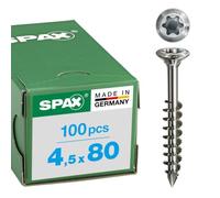 SPAX Facade screw, 4,5 x 80 mm, 100 pieces, partial thread, raised countersunk head, T-STAR plus T20, CUT point, stainless steel A2-25170004508021