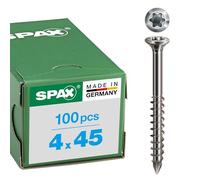 SPAX Facade Screws 4x45 mm, 100 pcs, Partial Thread, Raised Countersunk Head, T15, Stainless Steel A2, Ideal for Cladding - 0467000400453