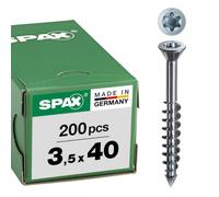 SPAX 441010350403 M Countersunk Head with milling Ribs, T-Star Plus, Partial Thread and Cut tip, 3.5 x 40, galv, Pack of 200, Blank galvanised, 3.5 mm x 40 mm