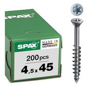 SPAX -M, MDF Screws, 4.5 x 45 mm, Pack of 200, T-Star Plus, countersunk Head, Small milling Head, Partial Thread, Cut tip, WIROX A3J, 0441010450453