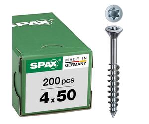 SPAX-M Screws 4x50 mm, 200 pcs, Partial Thread, Countersunk Head, T20, Ideal for MDF/HDF Fibreboards, Furniture & General Woodworking - 0441010400503