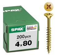 Spax screws with countersunk head Z with Partially Threaded 4 x 80, galvanasiert Galvanised Yellow Chromated Pack of 200-0 / 1034 / 021 / 4.0 / 80 / 01