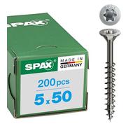 SPAX Stainless Steel A2 Screws 5x50 mm, 200 pcs, Partial Thread, Countersunk Head, T20, 4CUT, Ideal for Outdoor Woodwork & Corrosion-Resistant Fixings - 0197000500503