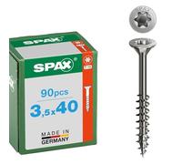 Spax Stainless Steel Screw 3.5 x 40 mm, 90 pieces - partial thread, countersunk head, T-STAR plus T15, 4CUT, A2 stainless steel - 8000000286964