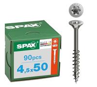 Spax stainless steel screw 4.5 x 50 mm, pack of 90 - partial thread, countersunk head, T-STAR plus T20, 4CUT, A2 stainless steel, 8000000276521