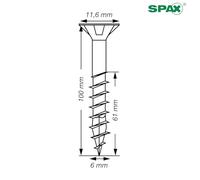 SPAX Stainless Steel Screw 6 x 100 mm, 90 pieces - partial thread, countersunk head, T-STAR plus T30, 4CUT, A2 stainless steel - 8000000288388