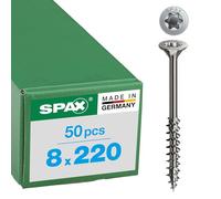 SPAX Stainless-steel screw, 8 x 220 mm, 50 pieces, partial thread, flat countersunk head, T-STAR plus T40, 4CUT, stainless steel A2-0197000802205