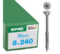 SPAX Stainless-steel screw, 8 x 240 mm, 50 pieces, partial thread, flat countersunk head, T-STAR plus T40, 4CUT, stainless steel A2-0197000802405