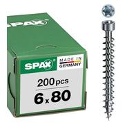 SPAX 1211010600805 Wood Screw 6.0 x 80 mm Pack of 200 T-Star Plus Cylinder Head Fully Threaded 4Cut Wirox A3J 1211750600805, Silver, 6,0 x 80 mm, Set of 10 Pieces