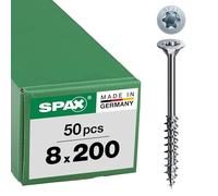 SPAX T-Star Plus Countersunk Wood Screws, 8.0 x 200 mm, Pack of 50, Partial Thread, 4CUT, WIROX A3J, 191010802005