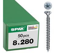 SPAX Timber construction screw, 8,0 x 280 mm, 50 pieces, full thread, flat countersunk head, T-STAR plus T40, CUT point, WIROX - 1201010802805