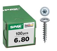 Spax Wood Screw 6 x 80 mm, Set of 100, T-Star Plus, Wafer Head, Partial Thread, 4Cut, Wirox, A3J, 251010600805