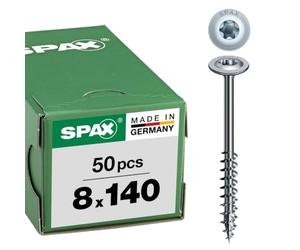 SPAX timber construction washer head, 8 x 140 mm, 50 pieces, partial thread, T-STAR plus T40, 4CUT, WIROX - 0251010801405
